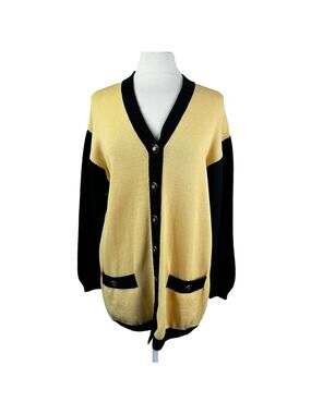 St. John Cardigan Womens Medium Yellow Black Santana Knit Button Front Sweater